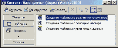 Создание в Access файла базы данных и таблицы